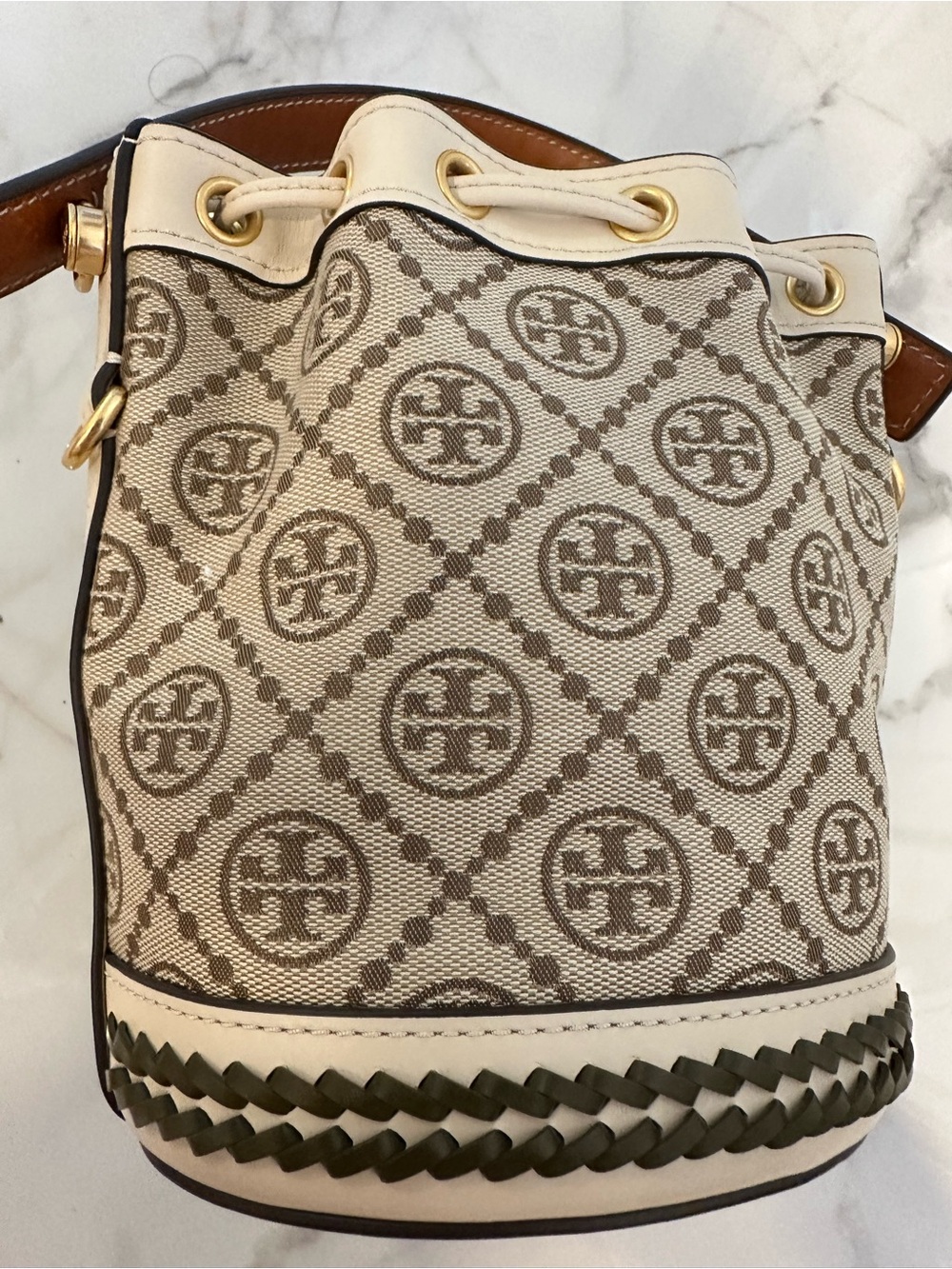 Tory Burch T Monogram Braided Floral Mini Bucket Bag - Picture 5 of 16